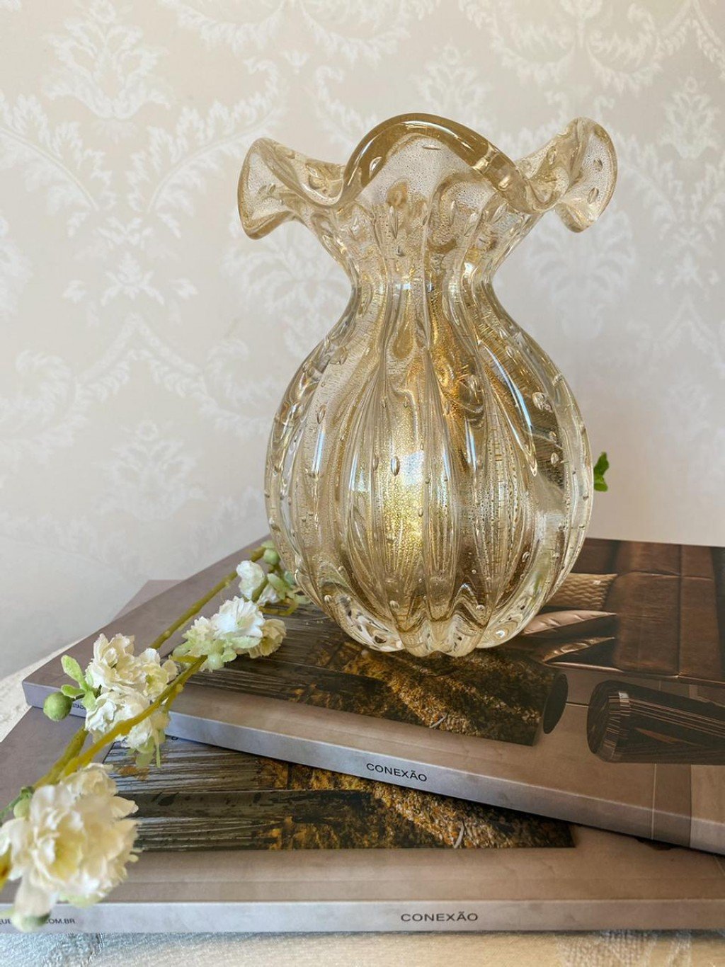Vaso Di Murano Trouxinha Transparente com Ouro 24k - Pequena Alta